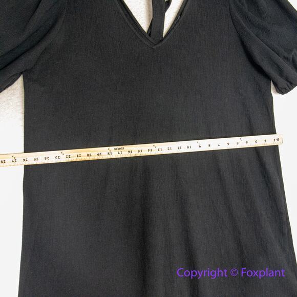 New! Eloquii cotton‎ blend black texture v neck flounce hem dress, 14/16 - Picture 7 of 14